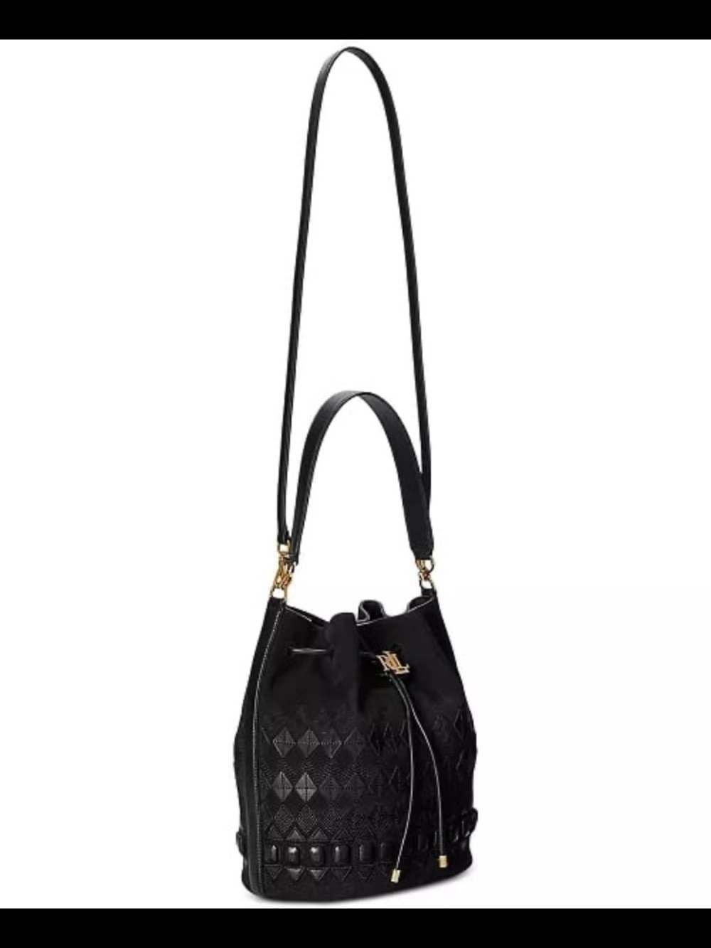 Lauren Ralph Lauren Fair Isle Black Suede Andie Drawstring Bucket Bag - Picture 15 of 16